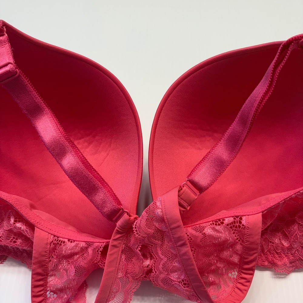 Torrid Curve Bra Womens 38DDD Pink Push-Up Plunge Lace Racerback Lingerie - Picture 3 of 5